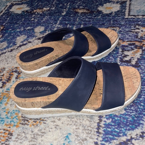 easy street - Maryann Women’s Black Slip-On Wedge Sandals | Size 8W - Picture 6 of 12